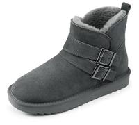 Harvest Land Women's Snow Winter Boots Warm Fur Lined Genuine Suede Ankle Slip on Booties Grey UK6