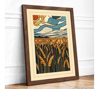 Harvest Landscape Rustic Framed Wall Art Print A1 (84.1×59.4cm) Walnut, Wall Decor for Living Room, Bedroom, Office & Home, Ready to Hang, Art Gift