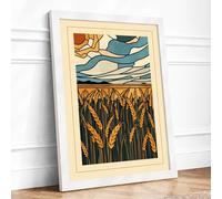 Harvest Landscape Rustic Framed Wall Art Print A4 (29.7×21cm) White, Wall Decor for Living Room, Bedroom, Office & Home, Ready to Hang, Art Gift