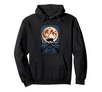Harvest Moon Has a Cat Face Cat Walking Across Rooftop Pullover Hoodie