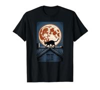 Harvest Moon Has a Cat Face Cat Walking Across Rooftop Value Graphic T-Shirt, Men, Black, S