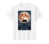 Harvest Moon Has a Cat Face Cat Walking Across Rooftop Value Graphic T-Shirt, Men, White, L