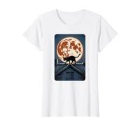 Harvest Moon Has a Cat Face Cat Walking Across Rooftop Value Graphic T-Shirt, Women, White, L