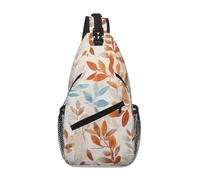 Harvest Orange Blue Watercolor Leaf Unisex Chest Sling Bag With Multi-Pocket Design,Large Capacity Crossbody Bag Durable Polyester Adjustable Strap For Daily Commute Travel