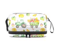 Harvest Pumpkin Apple Green Tractor Double Layer Cosmetic Bag for Women and Girls, Travel Toiletry Bag Makeup Handy Pouch Organiser Bag with Brush Compartment
