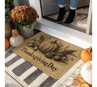 Harvest Pumpkin Doormat, Beige Fall Decor for Thanksgiving Indoor & Outdoor Entryway, Rubber Non-Slip Water-Resistant Dust Control Mat, Easy Clean 29x17 Inch