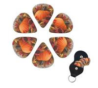 Harvest Pumpkin Guitar Picks 6 Pack 3 Different Thickness Celluloid Guitar Plectrums with Guitar Pick Holder Personalized Guitar Pick for Acoustic Guitar, Electric Guitar, Bass