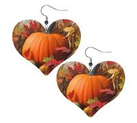 Harvest Pumpkin Leather Earrings for Women Heart Dangle Earrings Lightweight Drop Earring Jewelry Gift