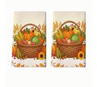 Harvest Pumpkins Basket Theme Thanksgiving 2 Pcs Kitchen Towels 16x24Inch