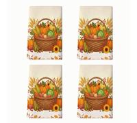 Harvest Pumpkins Basket Theme Thanksgiving 4 Pcs Kitchen Towels 16x24Inch