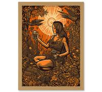 Harvest Ritual Libations Modern Pagan Illustration Artwork Framed Wall Art Print A4 Artery8 Light Oak One Size