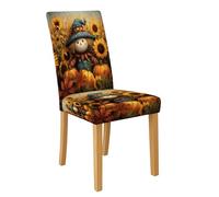 Harvest Scarecrow Chair Covers for Dining Chairs, Removable & Washable Spandex Seat Protectors, Seasonal Decorative Chair Covers for Autumn Kitchen 1PCS