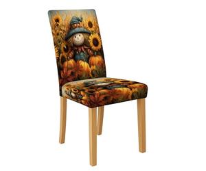 Harvest Scarecrow Chair Covers for Dining Chairs, Removable & Washable Spandex Seat Protectors, Seasonal Decorative Chair Covers for Autumn Kitchen 1PCS