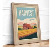 Harvest Time Vintage Framed Wall Art Print A1 Oak