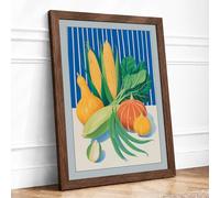 Harvest Vegetables Retro Framed Wall Art Print A2 (59.4×42cm) Walnut, Wall Decor for Living Room, Bedroom, Office & Home, Ready to Hang, Art Gift