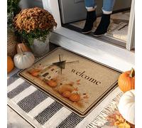 Harvest Welcome Doormat, Orange Pumpkins Outdoor & Indoor Mat for Fall Decor, Non-Slip Rubber Waterproof Dust Absorbent Entry Mats, Easy Maintenance 29x17 Inch