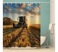 Harvester Shower Curtain 180x180 cm 3D Wheat Fields Bath Curtain Polyester Anti-Mould Waterproof Bathroom Curtains Washable with Hooks, 71" W x 71" L, for Wet Room Tubs C-1558