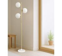 HarvestLand SphereRise Brass Floor Lamp - Globe Floor lamp with Solid Base and 3 Light Glass Floor lamp, mid Century Modern Design