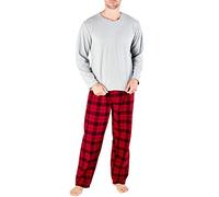 Harvey James Men’s Elasticated Pyjamas Fleece Top Check Flannel Lounge PJ's - Grey/Red - XXL
