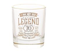 Harvey Makin Legend Gifting Series Tumbler Drinking Glass - 70 Years - Classic Style Whiskey Gold Rim Glass with Unique 'Classic Legend’ Funny & Personal Birthday Gift. (Height: 9cm x Width: 8cm)