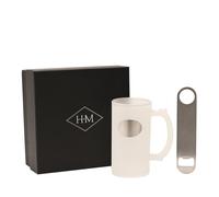 Harvey Makin Men's Engravable Tankard & Bottle Opener Set - Frosted in White Harvey Makin White