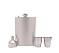 Harvey Makin Rectangular Stainless Steel Hip Flask Set Including Funnel & 2 Cups 8oz, 14.6cm x 6.8cm x 11.3cm