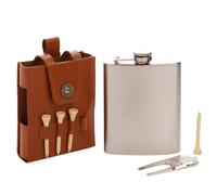 Harvey Makin Tan Golfers Hip Flask Gift Set 18 x 9.5 x 2.5cm
