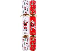 Harvey & Mason 10 Santa Christmas Crackers - Deluxe Luxury Red Gold White Metallic Design, Xmas Tree Dinner Party Celebration Recyclable