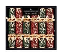 Harvey & Mason 6 Exquisite Flock Christmas Crackers - Deluxe Premium Red Green Gold Foliage Design, Xmas Dinner Party Celebration Recyclable