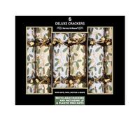 Harvey & Mason 6 Mini Deluxe Christmas Crackers Gold And White Mistletoe Print Design Luxury Party Accessory Table Decoration