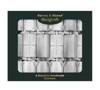 Harvey & Mason 6 Silver Exquisite Glitter Christmas Crackers - Deluxe Premium Design, Xmas Dinner Party Celebration Recyclable