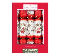 Harvey & Mason Box 10 Luxury Christmas Crackers White & Red Jolly Holly Robin Plastic Free