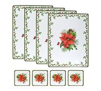Harvey & Mason Christmas Coasters And Placemats Set Festive Green White And Red Holly Design Set Of 4 Xmas Party Joy