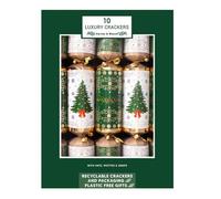 Harvey & Mason Christmas Crackers 10 Pack Family Plastic Free and recyclable 36cm, contains Hat, Gift and Motto. (Green White Tree and Wreath)