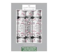 Harvey & Mason Christmas Crackers 10 Pack Family Plastic Free and recyclable 36cm, contains Hat, Gift and Motto. (Silver White Merry Christmas)