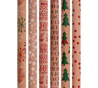 Harvey & Mason Eco Craft Christmas Wrapping Paper Brown 21 Metres Gift Wrap Assorted Designs 6 Rolls Festive Presents
