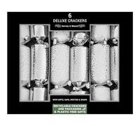 Harvey & Mason Pack 6 Mini Deluxe Christmas Crackers White & Silver Dots Plastic Free Decoration