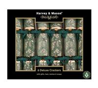 Harvey & Mason Pack of 6 Deluxe Green Gold Foliage Christmas Crackers - 13.5" Metallic Festive Xmas Holiday Dinner Table Decorations - Novelty Fun Prizes Gifts Contains Hats Jokes
