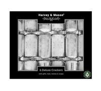 Harvey & Mason Pack of 6 Deluxe Silver Snowflake White Christmas Crackers - 13.5" Metallic Festive Xmas Holiday Dinner Table Decorations - Novelty Fun Prizes Gifts Contains Hats Jokes