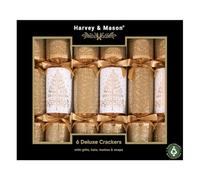 Harvey & Mason Pack of 6 Deluxe White Gold Tree Christmas Crackers - 13.5" Metallic Festive Xmas Holiday Dinner Table Decorations - Novelty Fun Prizes Gifts Contains Hats Jokes