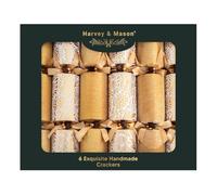 Harvey & Mason Pack of 6 Exquisite Gold Glitter Christmas Crackers - 13.5" Metallic White Festive Holly Foliage Xmas Holiday Dinner Table Decorations - Novelty Fun Prizes Gifts Contains Hats Jokes