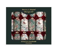 Harvey & Mason Pack of 6 Exquisite Red Robin Christmas Crackers - 13.5" Green White Festive Holly Foliage Xmas Holiday Dinner Table Decorations - Novelty Fun Prizes Gifts Contains Hats Jokes