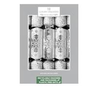Harvey & Mason Set Of 10 Luxury Eco-Friendly Christmas Crackers White And Silver Snowflake Design Xmas Table Decoration