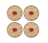 Harvey & Mason Set Of 4 Christmas Holly Charger Plate Wooden Dinner Lunch Decor Xmas Rustic Traditional