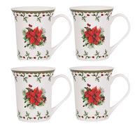 Harvey & Mason Set Of 4 Mugs Holly Range Porcelain Festive Christmas Dinner Tea Coffee Cups