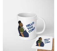 Harvey Saying Hello You C*** Mug - Rude Funny Gift - Sweary Humour Cup - 11oz Ceramic - Heat Change or Standard - Optional Matching Coaster - Cheeky Novelty Present for Friends