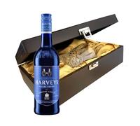 Harveys Bristol Cream In Wooden Hinged Box With Crystal Glass Tumbler 70cl 17.5% abv