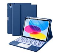 Harvopu Compatible for iPad 11th 10th Generation Case with Keyboard, Folio Cover with Pencil Holder, Multi-Touch Trackpad, 7 Color Backlit, Detachable Keyboard for iPad (A16) 11th/10th Gen (Navy Blue)