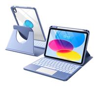 Harvopu for iPad 10th/11th Generation A16 Case with Keyboard, 360 Rotation Detachable Cover with Pencil Holder, Multi-Touch Trackpad, 7 Colors Backlit Keyboard for iPad (A16)/10th Gen (Blue)