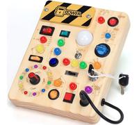 HarVow Busy Board with LED Light Switches Montessori Toys for 1 2 3 Years Old Kids Wooden Sensory Activity Chart for Boys Girls Over 1 Year Old